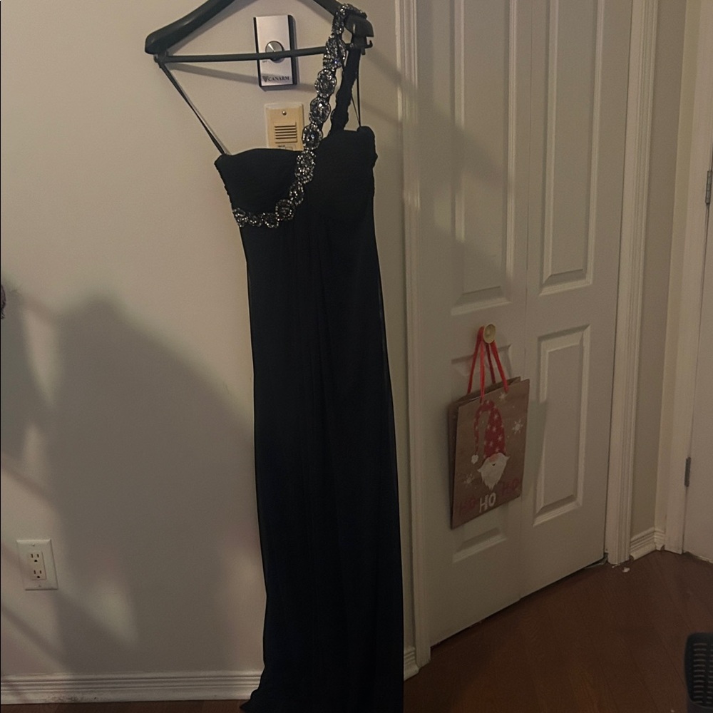Xscape One Shoulder Black Dress